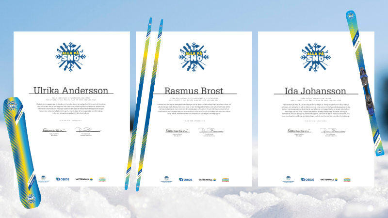Montage, diplom till årets Alla på snö-ledare