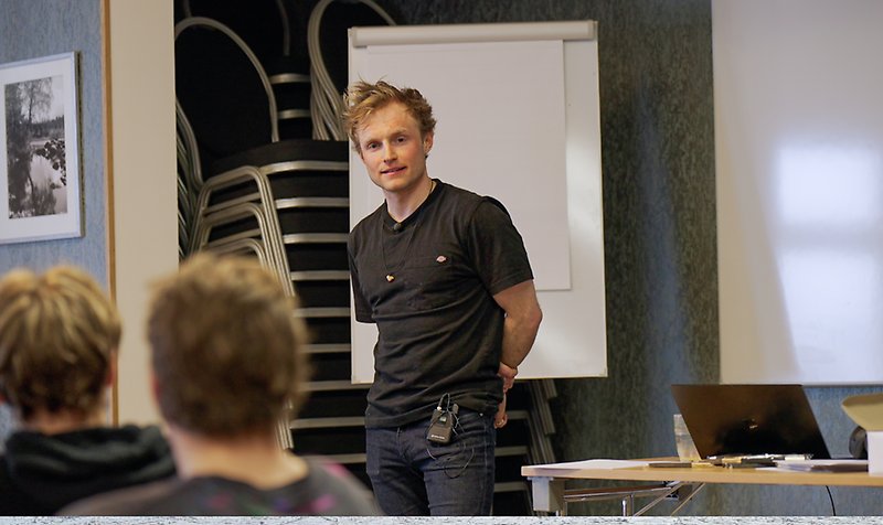 Björn Sandström samlade åkare och ledare för en workshop runt klimatfrågan vid säsongsavslutningen i Sollefteå.
